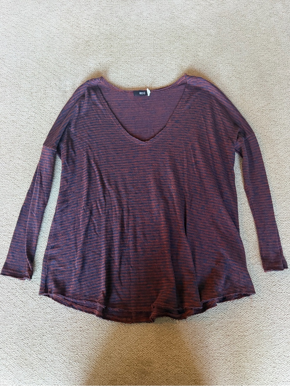 BDG Urban Outfitters Striped V-Neck Long Sleeve Top - Size Medium